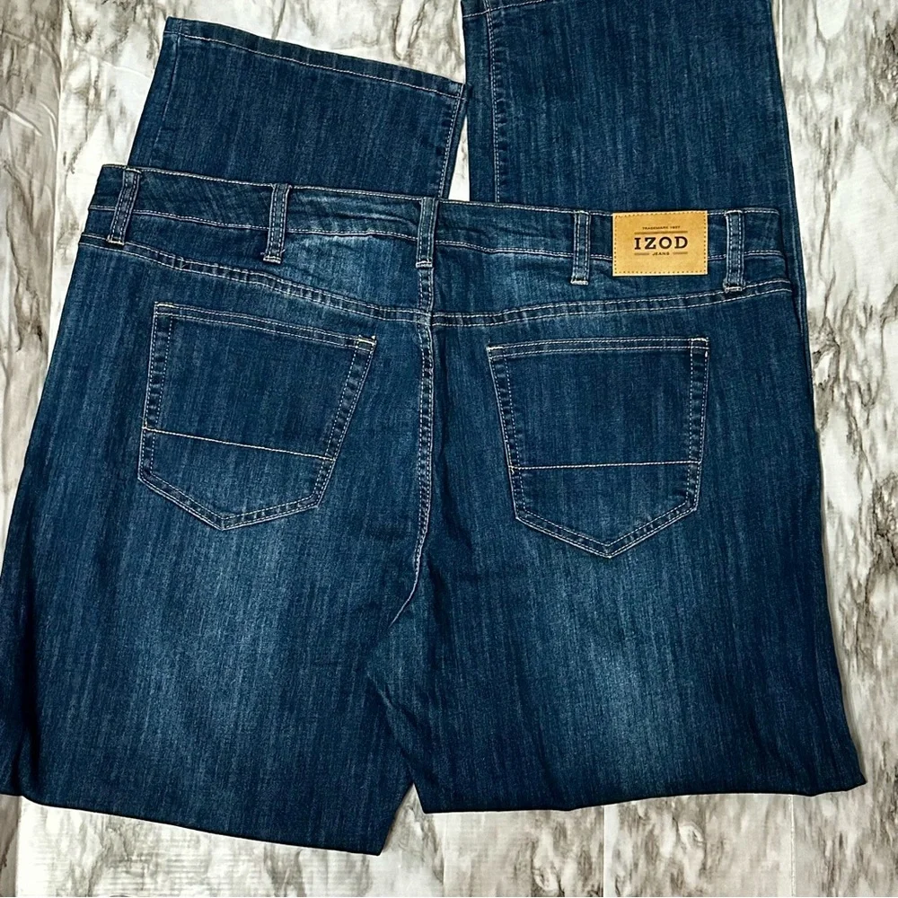 Izod Men Comfort Stretch Relaxed Straight Leg Denim Blue Jeans 42x34 Western